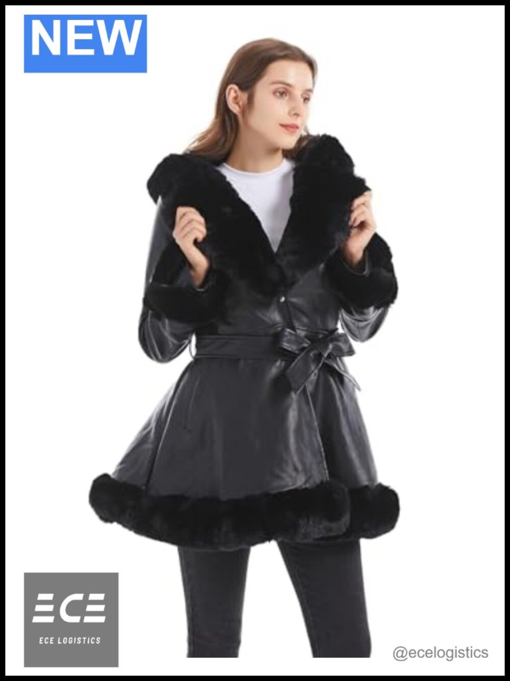 Faux Fur Leather Coat Mid Length Winter Warm Outerwear
